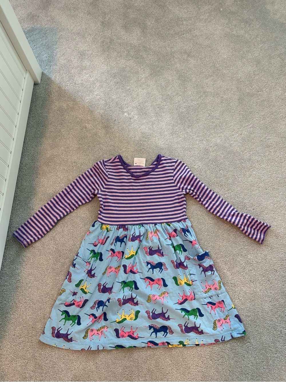 Hanna Andersson Purple Striped Top with Colorful Unicorn Skirt